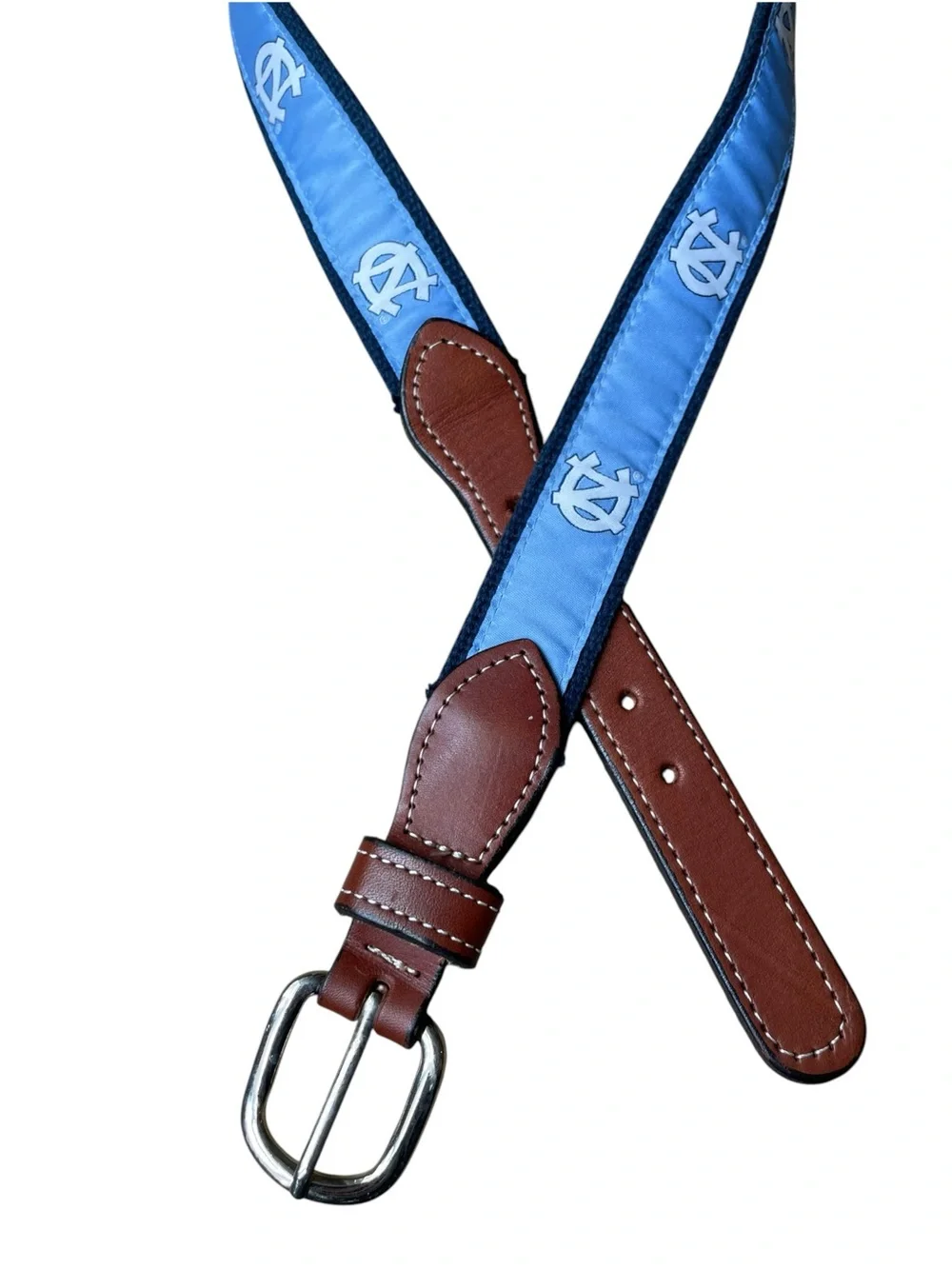 Bullington UNC Tar Heels Leather Ribbon Belt Mens Sz 34 Brass Buckle Team Spirit